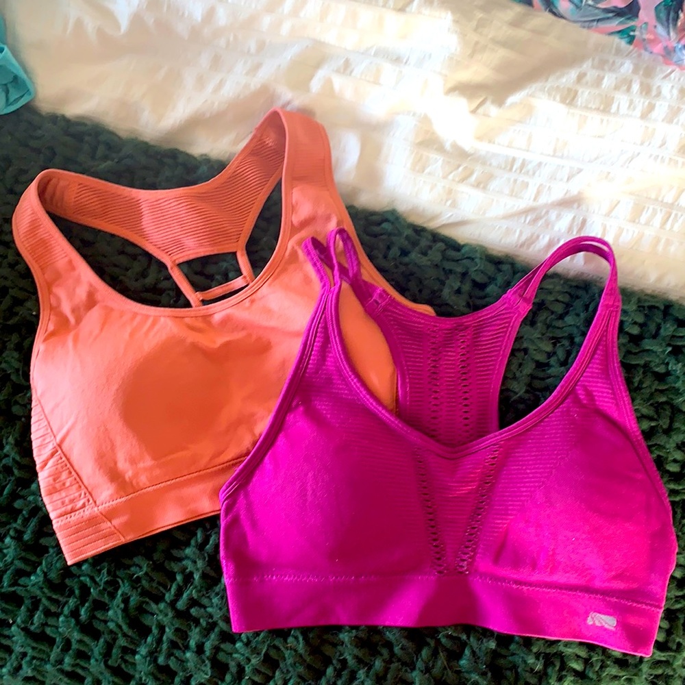 Fabletics peach and purple sports bras